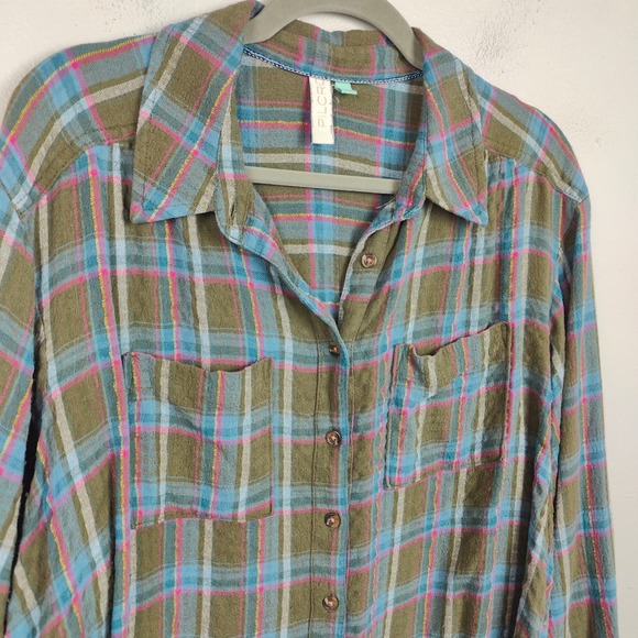 Anthropologie Green and Blue Plaid Button Down Shirt - Picture 3 of 8